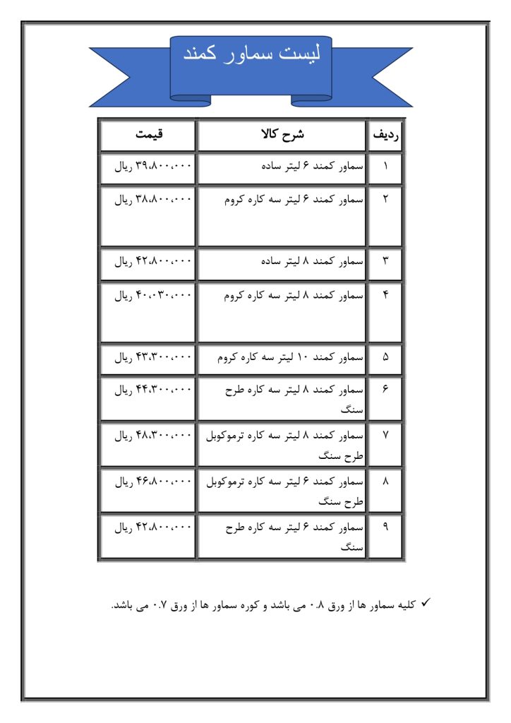 لیست قیمت فروش همکار برند کمند​