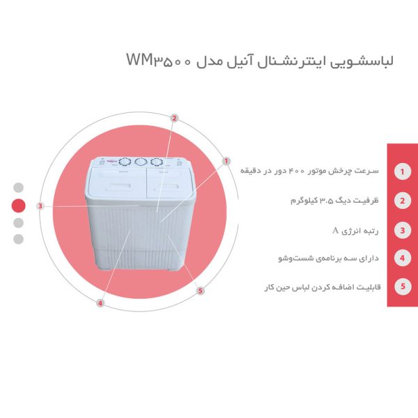 لباسشویی اینترنشنال آنیل مدل WM3500 ظرفیت 3.5 کیلوگرم