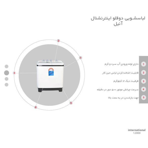 لباسشویی دوقلو اینترنشنال آنیل مدل 12000 ظرفیت 12 کیلوگرم