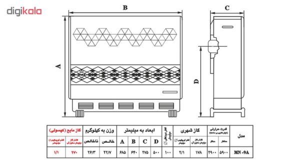 بخاری گازی نیک کالا مدل مریم MN9-A